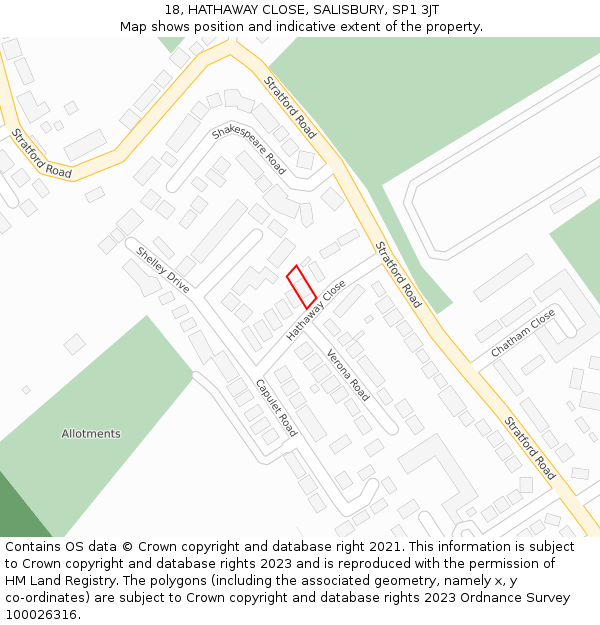 18, HATHAWAY CLOSE, SALISBURY, SP1 3JT: Location map and indicative extent of plot
