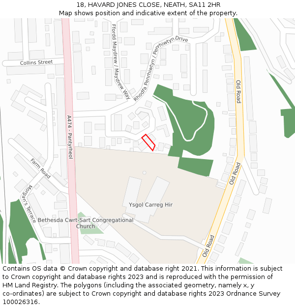 18, HAVARD JONES CLOSE, NEATH, SA11 2HR: Location map and indicative extent of plot
