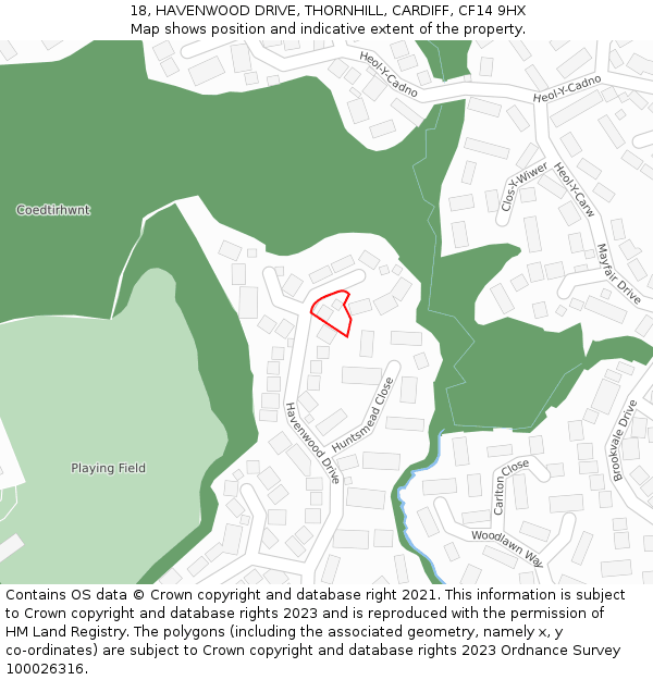 18, HAVENWOOD DRIVE, THORNHILL, CARDIFF, CF14 9HX: Location map and indicative extent of plot