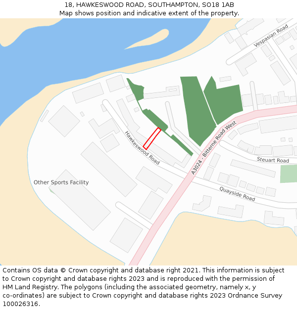 18, HAWKESWOOD ROAD, SOUTHAMPTON, SO18 1AB: Location map and indicative extent of plot