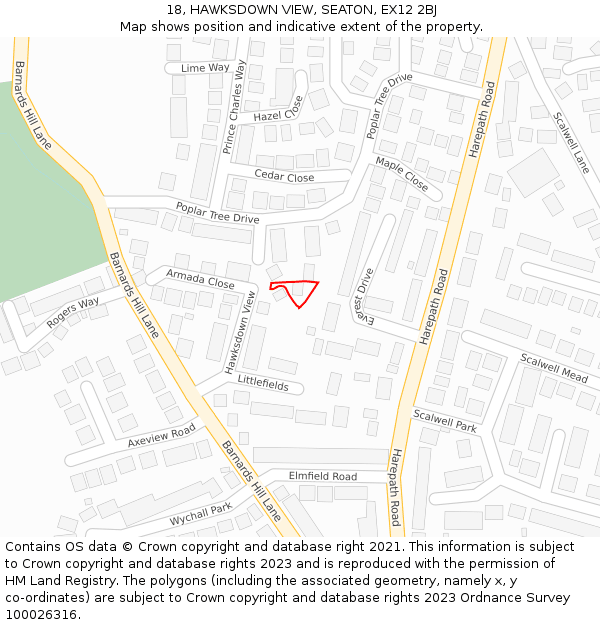 18, HAWKSDOWN VIEW, SEATON, EX12 2BJ: Location map and indicative extent of plot