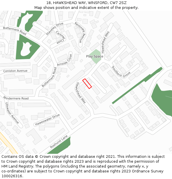 18, HAWKSHEAD WAY, WINSFORD, CW7 2SZ: Location map and indicative extent of plot