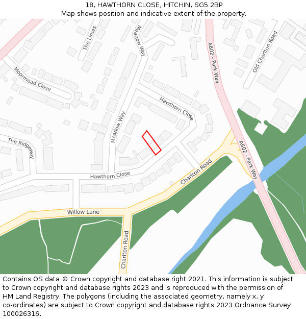 18, HAWTHORN CLOSE, HITCHIN, SG5 2BP: Location map and indicative extent of plot