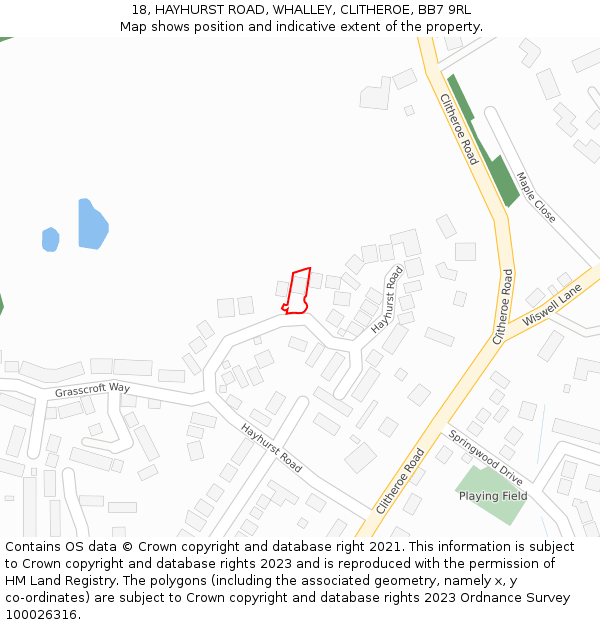 18, HAYHURST ROAD, WHALLEY, CLITHEROE, BB7 9RL: Location map and indicative extent of plot