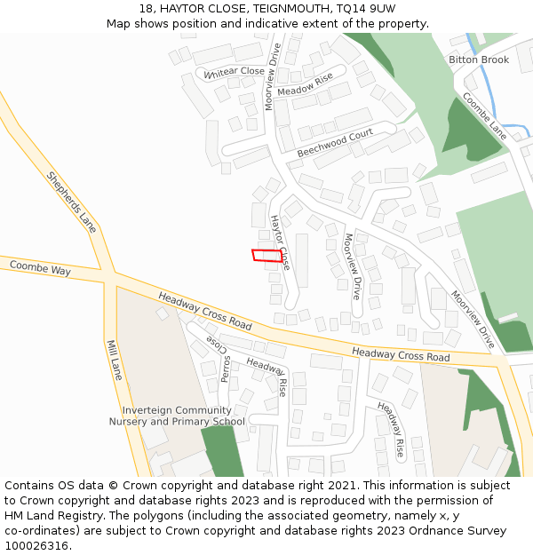 18, HAYTOR CLOSE, TEIGNMOUTH, TQ14 9UW: Location map and indicative extent of plot