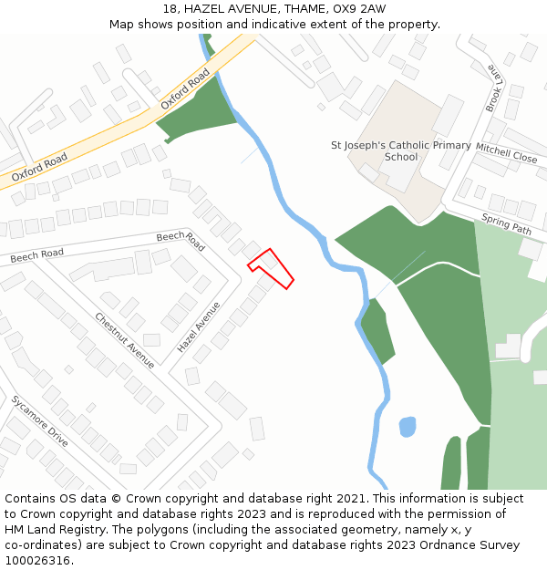 18, HAZEL AVENUE, THAME, OX9 2AW: Location map and indicative extent of plot