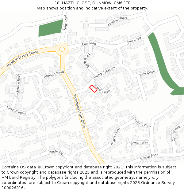 18, HAZEL CLOSE, DUNMOW, CM6 1TP: Location map and indicative extent of plot
