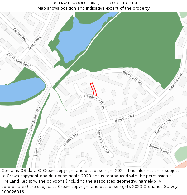 18, HAZELWOOD DRIVE, TELFORD, TF4 3TN: Location map and indicative extent of plot