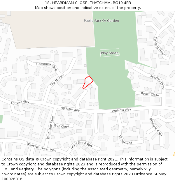 18, HEARDMAN CLOSE, THATCHAM, RG19 4FB: Location map and indicative extent of plot