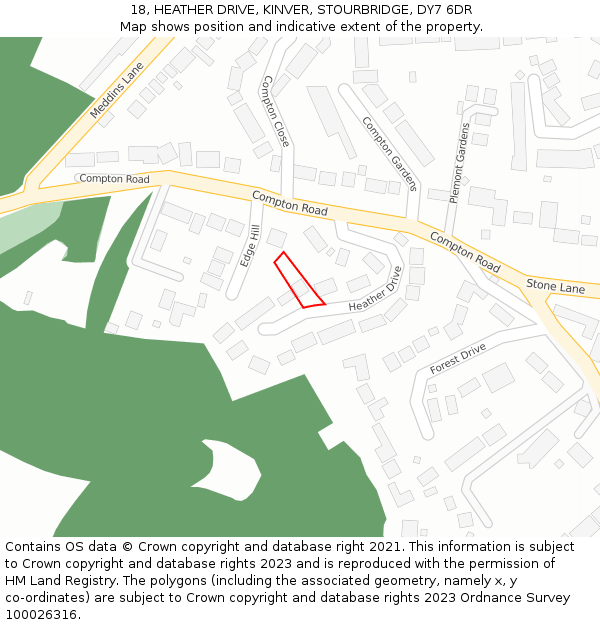 18, HEATHER DRIVE, KINVER, STOURBRIDGE, DY7 6DR: Location map and indicative extent of plot
