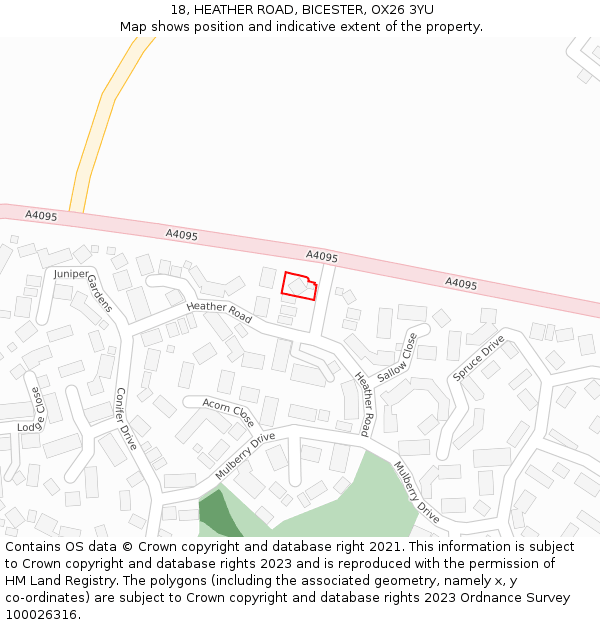 18, HEATHER ROAD, BICESTER, OX26 3YU: Location map and indicative extent of plot