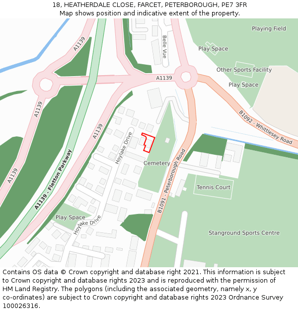 18, HEATHERDALE CLOSE, FARCET, PETERBOROUGH, PE7 3FR: Location map and indicative extent of plot