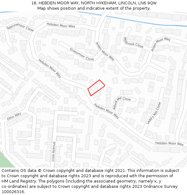 18, HEBDEN MOOR WAY, NORTH HYKEHAM, LINCOLN, LN6 9QW: Location map and indicative extent of plot