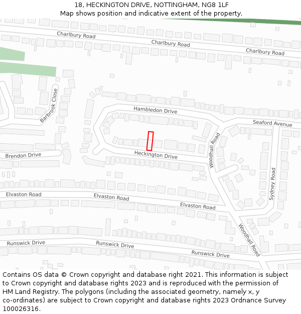 18, HECKINGTON DRIVE, NOTTINGHAM, NG8 1LF: Location map and indicative extent of plot