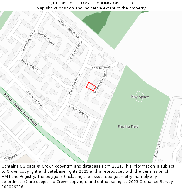 18, HELMSDALE CLOSE, DARLINGTON, DL1 3TT: Location map and indicative extent of plot