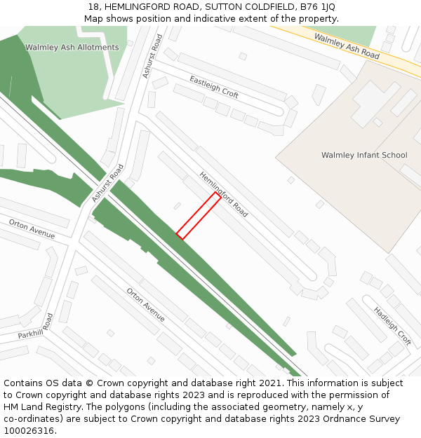 18, HEMLINGFORD ROAD, SUTTON COLDFIELD, B76 1JQ: Location map and indicative extent of plot
