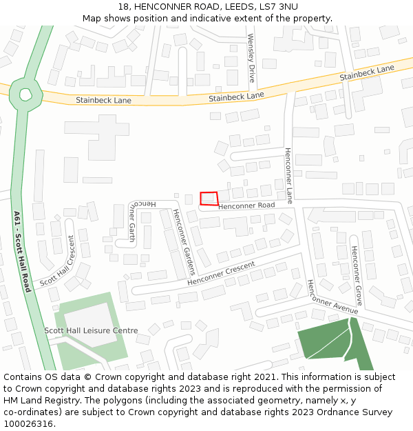 18, HENCONNER ROAD, LEEDS, LS7 3NU: Location map and indicative extent of plot