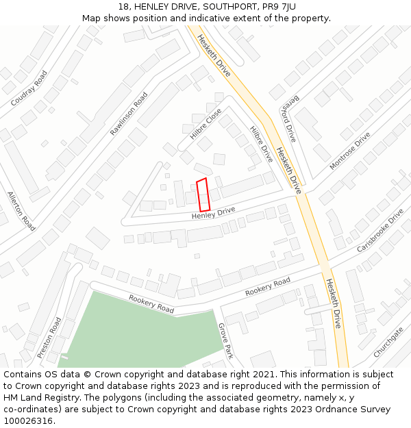 18, HENLEY DRIVE, SOUTHPORT, PR9 7JU: Location map and indicative extent of plot