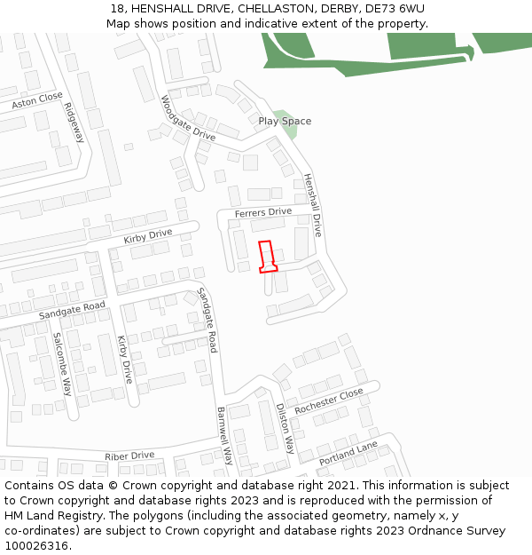 18, HENSHALL DRIVE, CHELLASTON, DERBY, DE73 6WU: Location map and indicative extent of plot