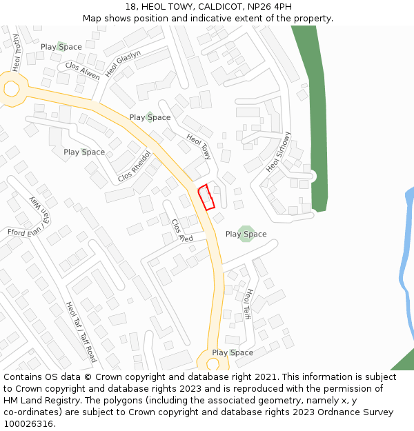 18, HEOL TOWY, CALDICOT, NP26 4PH: Location map and indicative extent of plot
