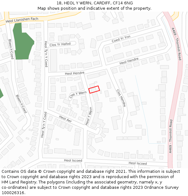 18, HEOL Y WERN, CARDIFF, CF14 6NG: Location map and indicative extent of plot