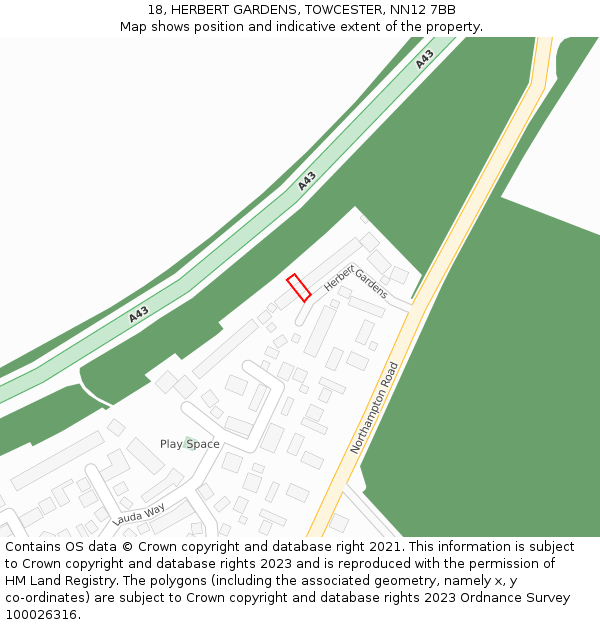 18, HERBERT GARDENS, TOWCESTER, NN12 7BB: Location map and indicative extent of plot