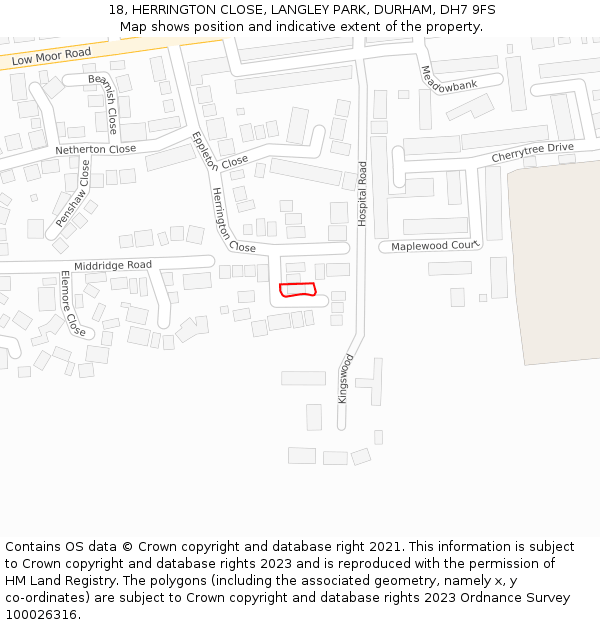 18, HERRINGTON CLOSE, LANGLEY PARK, DURHAM, DH7 9FS: Location map and indicative extent of plot