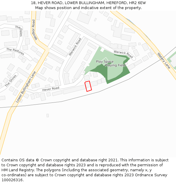 18, HEVER ROAD, LOWER BULLINGHAM, HEREFORD, HR2 6EW: Location map and indicative extent of plot