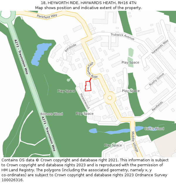 18, HEYWORTH RIDE, HAYWARDS HEATH, RH16 4TN: Location map and indicative extent of plot