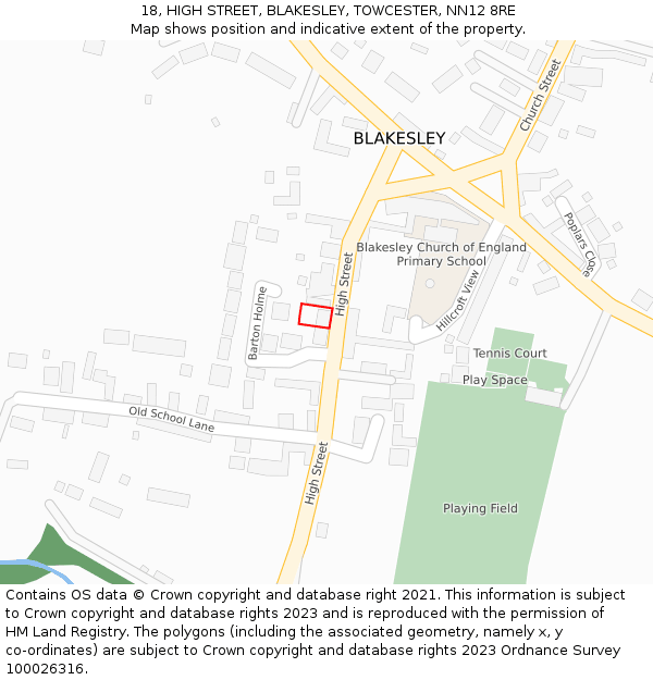 18, HIGH STREET, BLAKESLEY, TOWCESTER, NN12 8RE: Location map and indicative extent of plot