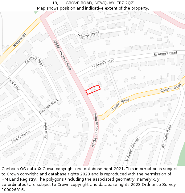 18, HILGROVE ROAD, NEWQUAY, TR7 2QZ: Location map and indicative extent of plot
