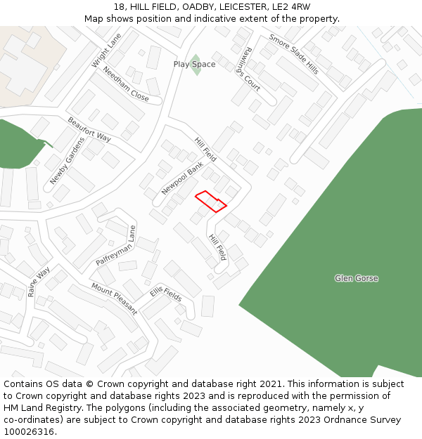 18, HILL FIELD, OADBY, LEICESTER, LE2 4RW: Location map and indicative extent of plot