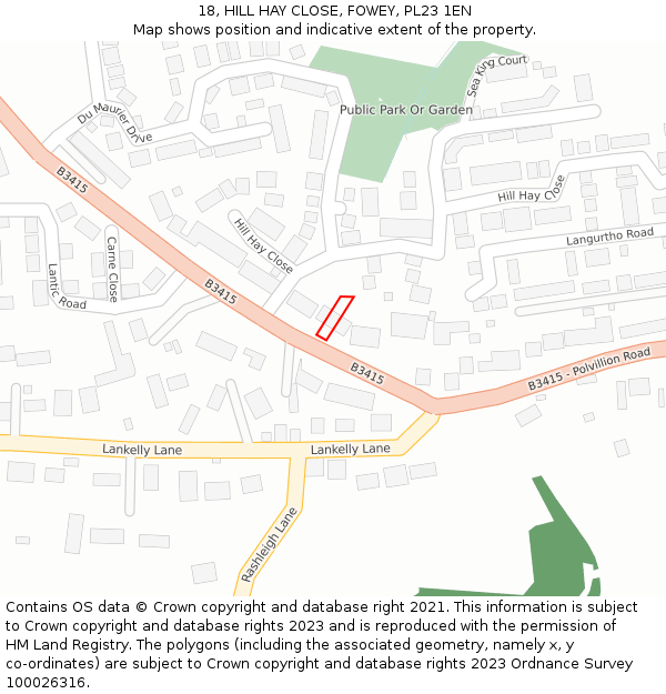 18, HILL HAY CLOSE, FOWEY, PL23 1EN: Location map and indicative extent of plot
