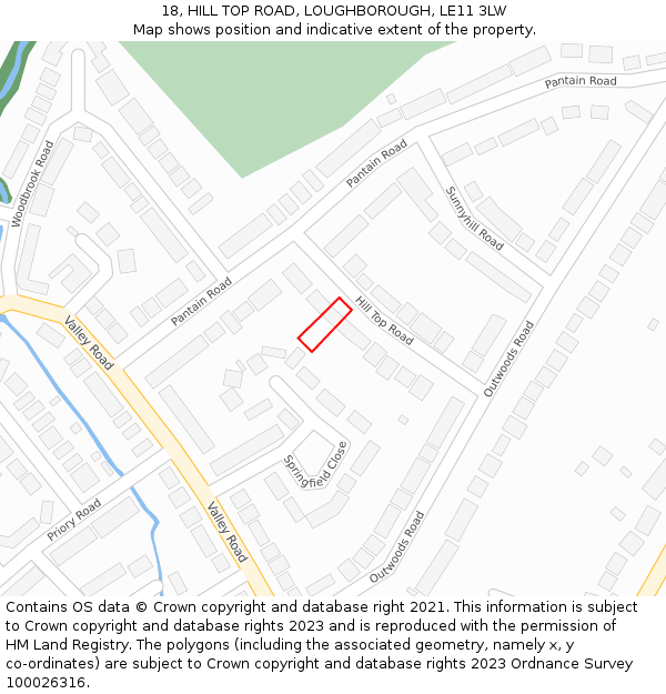 18, HILL TOP ROAD, LOUGHBOROUGH, LE11 3LW: Location map and indicative extent of plot