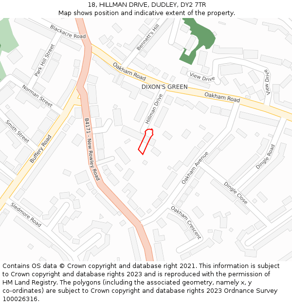 18, HILLMAN DRIVE, DUDLEY, DY2 7TR: Location map and indicative extent of plot
