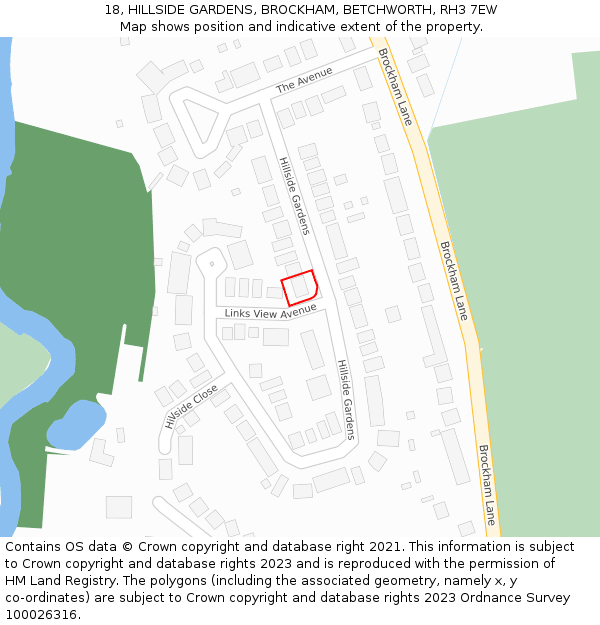 18, HILLSIDE GARDENS, BROCKHAM, BETCHWORTH, RH3 7EW: Location map and indicative extent of plot