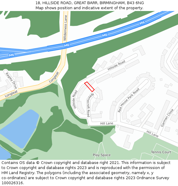 18, HILLSIDE ROAD, GREAT BARR, BIRMINGHAM, B43 6NG: Location map and indicative extent of plot