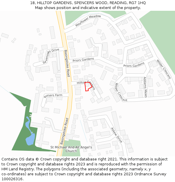 18, HILLTOP GARDENS, SPENCERS WOOD, READING, RG7 1HQ: Location map and indicative extent of plot