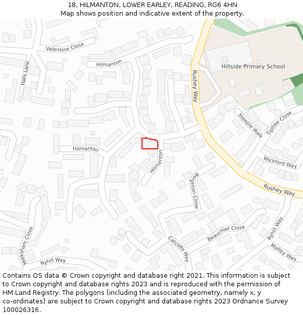 18, HILMANTON, LOWER EARLEY, READING, RG6 4HN: Location map and indicative extent of plot