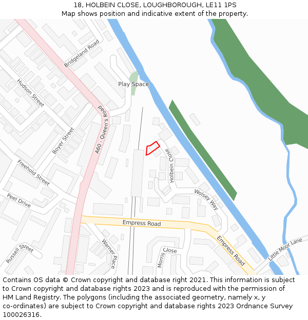 18, HOLBEIN CLOSE, LOUGHBOROUGH, LE11 1PS: Location map and indicative extent of plot