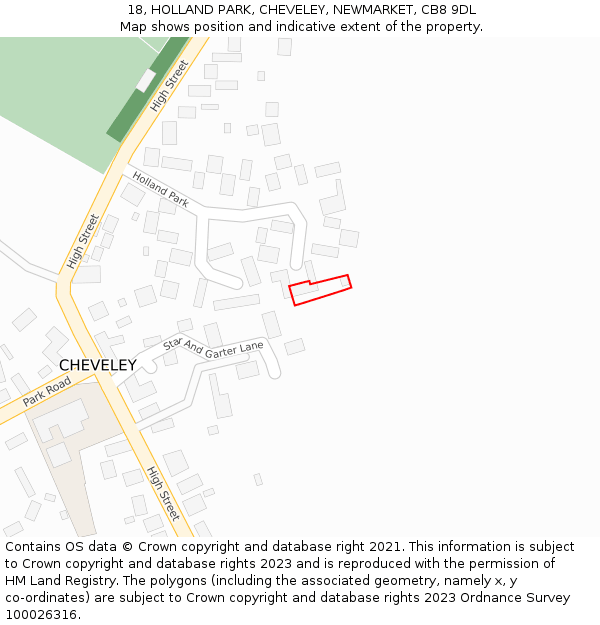 18, HOLLAND PARK, CHEVELEY, NEWMARKET, CB8 9DL: Location map and indicative extent of plot