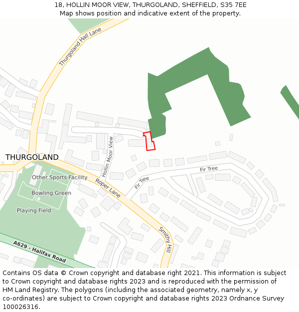 18, HOLLIN MOOR VIEW, THURGOLAND, SHEFFIELD, S35 7EE: Location map and indicative extent of plot