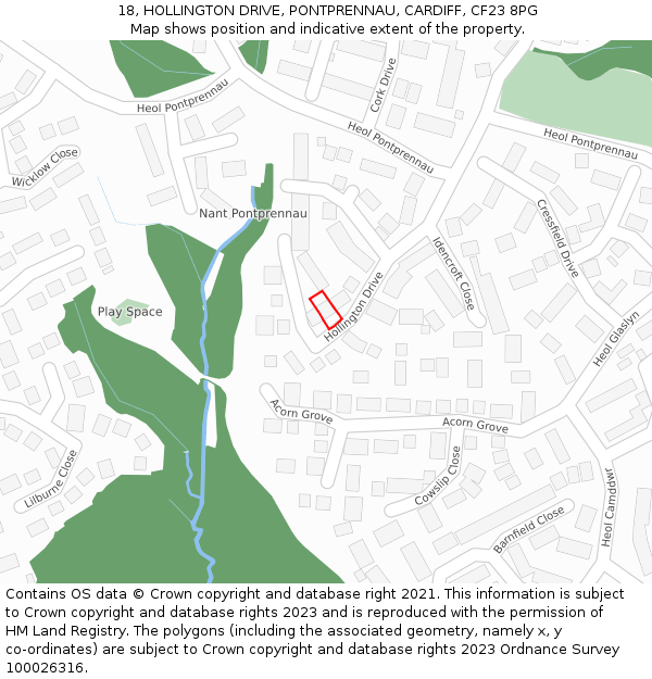 18, HOLLINGTON DRIVE, PONTPRENNAU, CARDIFF, CF23 8PG: Location map and indicative extent of plot