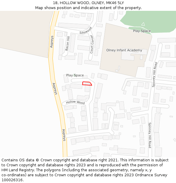 18, HOLLOW WOOD, OLNEY, MK46 5LY: Location map and indicative extent of plot