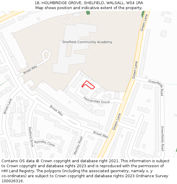 18, HOLMBRIDGE GROVE, SHELFIELD, WALSALL, WS4 1RA: Location map and indicative extent of plot