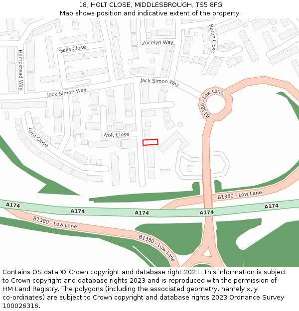 18, HOLT CLOSE, MIDDLESBROUGH, TS5 8FG: Location map and indicative extent of plot