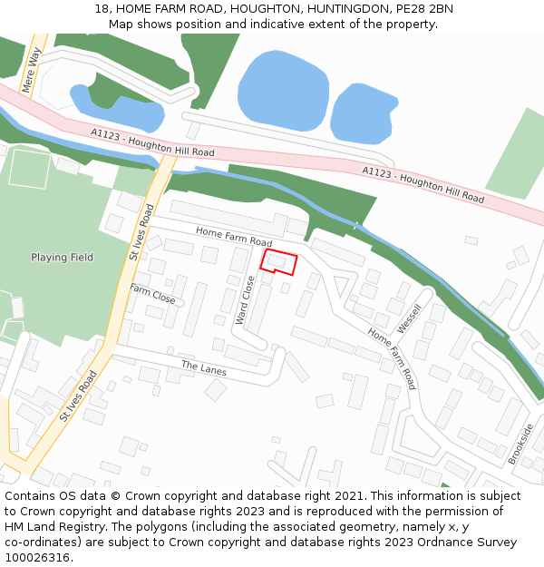 18, HOME FARM ROAD, HOUGHTON, HUNTINGDON, PE28 2BN: Location map and indicative extent of plot