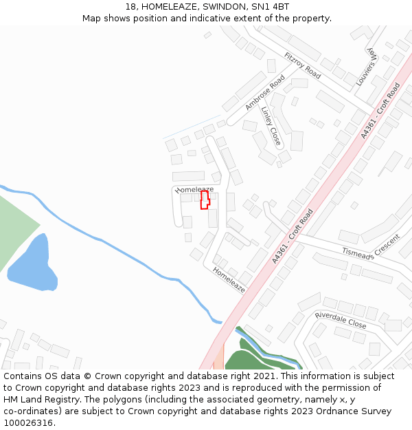 18, HOMELEAZE, SWINDON, SN1 4BT: Location map and indicative extent of plot