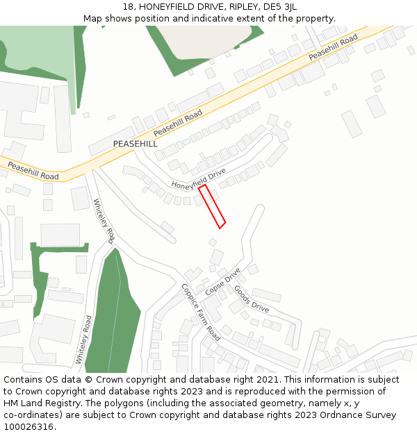 18, HONEYFIELD DRIVE, RIPLEY, DE5 3JL: Location map and indicative extent of plot
