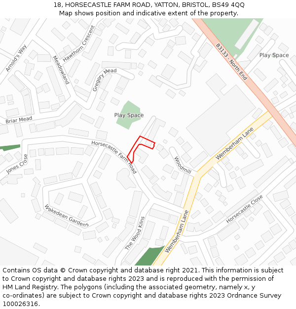 18, HORSECASTLE FARM ROAD, YATTON, BRISTOL, BS49 4QQ: Location map and indicative extent of plot